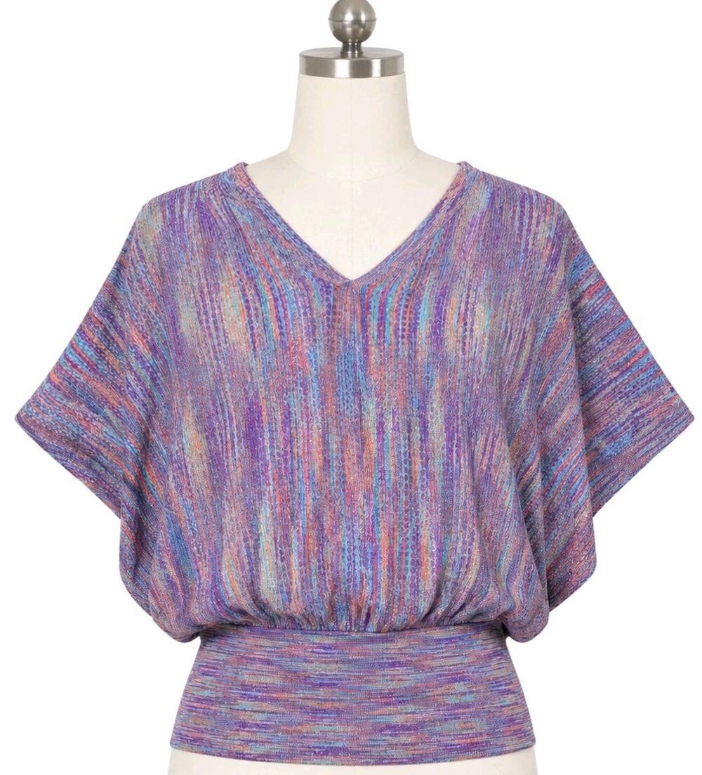 Y2k Moda International Striped Space Dye Batwing Dolman Knit Top Iinen Womens M